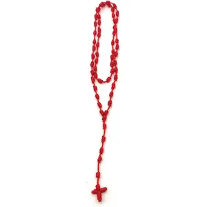 Lightweight Catholic Knotted Rosary Cross Long String Necklace for Women Durable Braided Long Knotted Cord Rope Strand Twine Cross Spiritual Necklace Teen Girls Boys Keepsake Gift, 20 Inches
