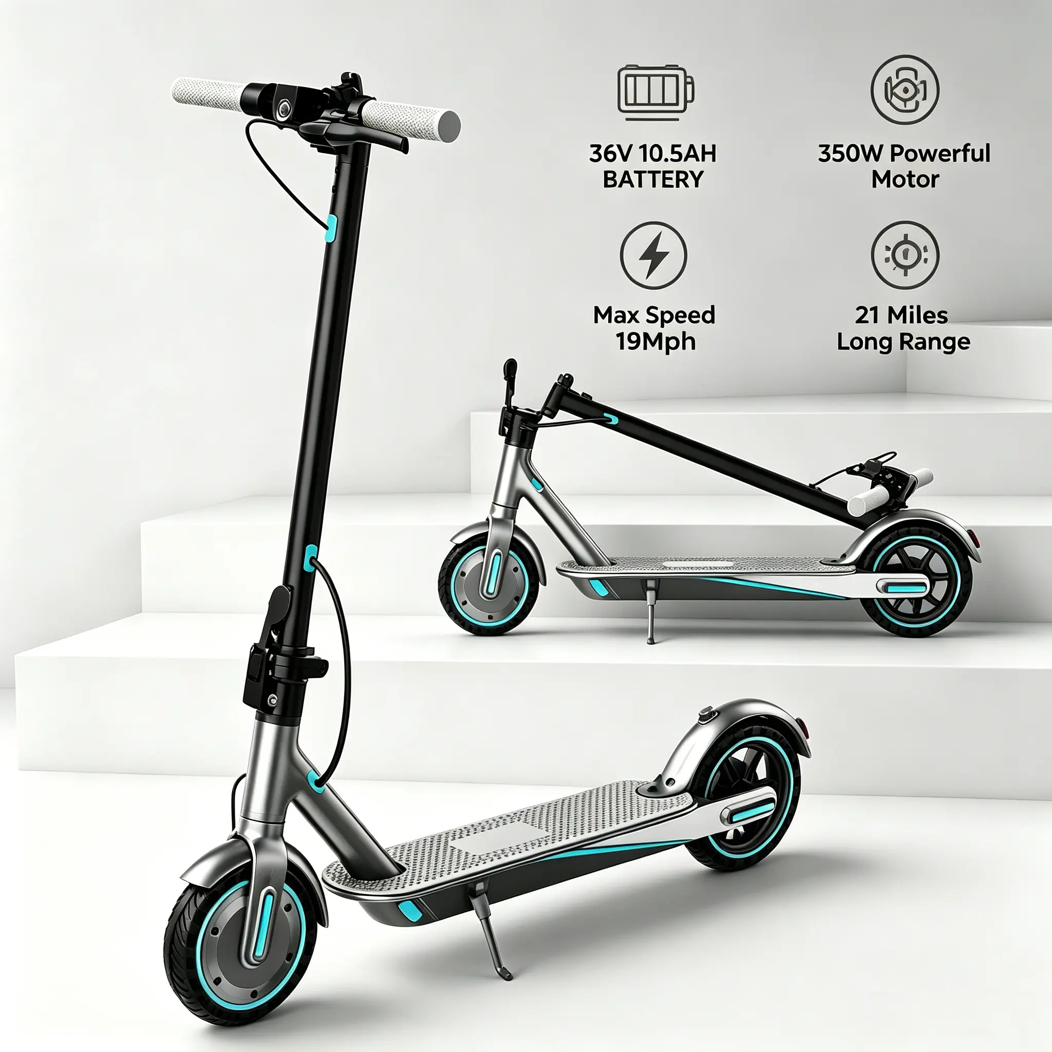 Electric Scooter 350W Motor 10.5Ah battery 21miles Long Range 3 Speed Adjustable Max Speed 19 Mph 8.5" Solid Honeycomb Tire Commuter Electric Scooter with LED Light Anti-Theft APP Control for Daily Travel