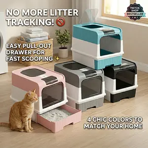 「PawPlanet」Encased No-Track Cat Litter Box with Drawer - Large Capacity & Easy Clean,The Ultimate No-Mess Litter Box for Happy Cats & Clean Home,top entry litter box,covered litter box,cat owner essentials,odor control litter box