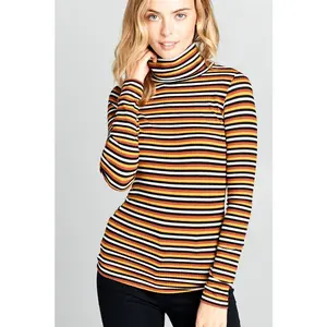Long Sleeve Striped Turtleneck Top