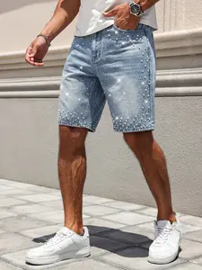 Men's Casual Loose Wide Leg Denim Shorts, All Seasons Street Style, Pure Color Pocket Design, Versatile Straight Fit Jeans