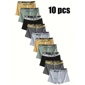 10-piece Men's Solid Color Boxer Brief, Soft Comfortable Breathable Underwear for Daily Wear, Casual Men's Underwear for All Seasons, Breathable Underwear Sets