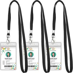 3-piece Set Transparent ID Holder with Lanyard Black Lanyard Vertical Waterproof ID Holder Suitable for Office School Travel