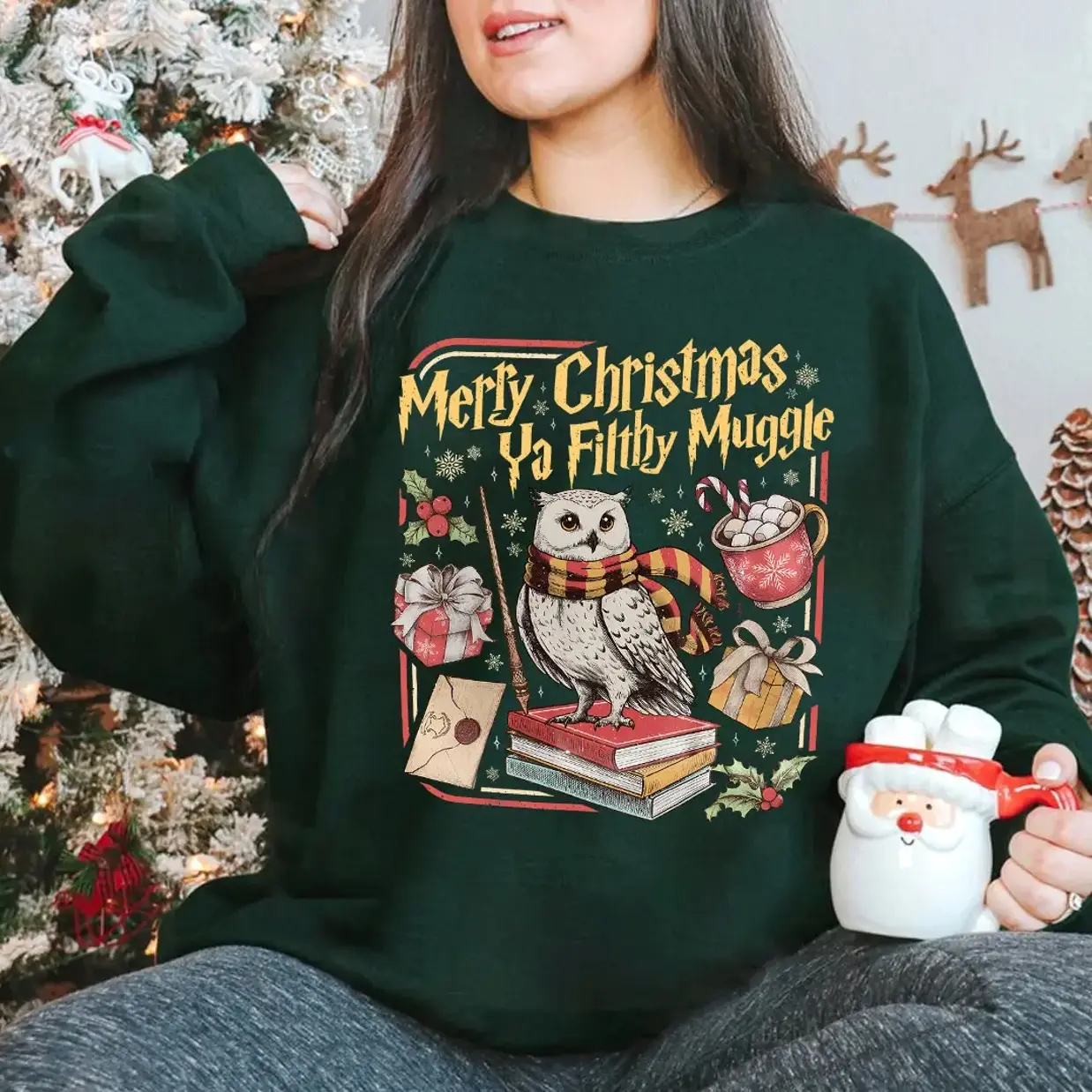 Merry Christmas Ya Filthy Muggle Shirt, Wizard Holiday Owl Christmas Shirt, Christmas Shirt, Christmas Gift, Vintage Christmas Shirt