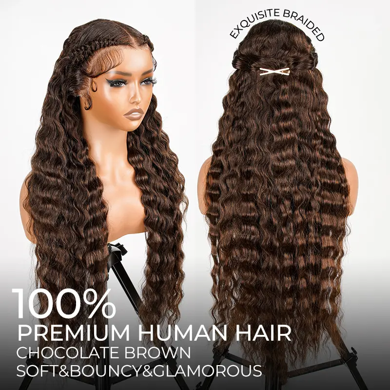 Alipearl Wig #4 Dark Brown Deep Wave 13x4 Lace Frontal Wig Long Human Hair Glueless Ready to Go Wig Pre Cut Lace Pre Plucked Natural Hairline FallFreshness #SummerFinds