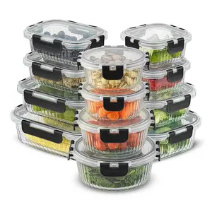 JoyJolt 24pc Fluted Glass Storage Containers (12 Airtight, Freezer Safe Food Storage Containers and 12 Lids), Pantry Kitchen Storage Containers, Glass Meal Prep Container for Lunch, Glass Storage Containers with Lids