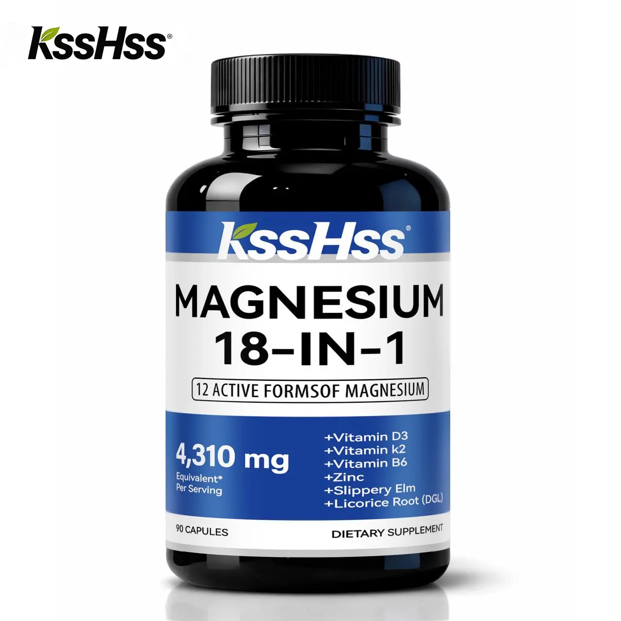 KssHss 18-in-1 Magnesium Complex Supplement, 12 Active Forms Magnesium Capsules with D3 K2 B6 Zinc, Slippery Elm & DGL Licorice Root for Bone Muscle Relaxation, Gut Comfort & Stress Balance All-In-One for Women's Health