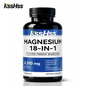 KssHss 18-in-1 Dietary Magnesium Complex Supplement, 12 Active Forms Magnesium Capsules with D3, K2, B6, Zinc, Slippery Elm & DGL Licorice Root for Bone Muscle Relaxation, Gut Comfort