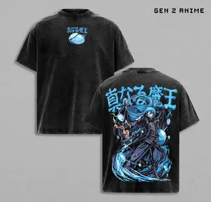 Rimuru Tempest Vintage Washed Oversized T Shirt That Time I Got Reincarnated As A Slime Anime Streetwear Manga Graphic Tee Demon Lord Unisex Heavyweight Cotton Harajuku Aesthetic Double Sided Print Anime Fan Gift