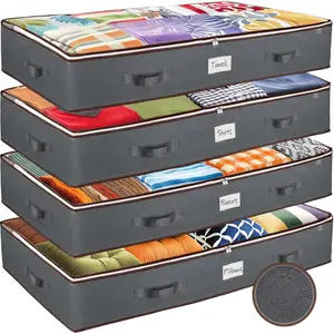 Bed Storage Bins - Pack Of 4 Under The Bed Storage Containers For Clothes, Blankets, Winter Clothing, & Shoes - Underbed Storage Containers With Handles, Dual Zippers, & Clear Top