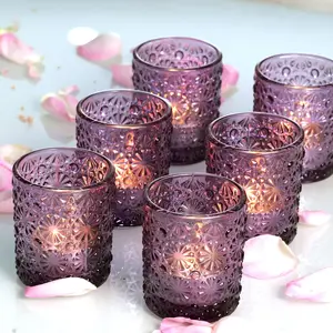 12 count  Votive Candle Holders, Flower Glass Candle Holder Bulk, Tealight Candle Holders for Wedding Table Decor, Christmas, Party, Holiday