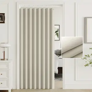 Ivory White Accordion Door Curtains - 100% Blackout, Magnetic, Folding Door Curtains for Bedroom & Living Room Doorways, 1 Panel, W44 x L78