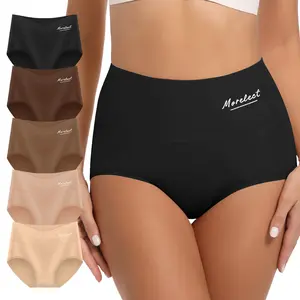 Morelect 5 Pcs Premium Natural Cotton Women’s High-Waist Briefs, Soft Stretch Full-Coverage Panties, Breathable Summer Style Everyday Comfortable Underwear.
