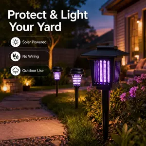 Solar Powered Mosquito Zapper Light, UV Insect Killer Outdoor Garden Stake Lamp, Dual Mode Mosquito Control & Pathway Lighting, Weather Resistant Easy Setup, Round & Square Shape Available