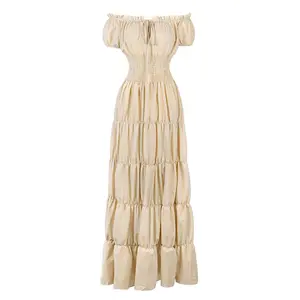 VINTESSA Renaissance Costume Women Medieval Irish Dress Retro Gown Wench Peasant Smocked Waist Long Dresses 6531-D2