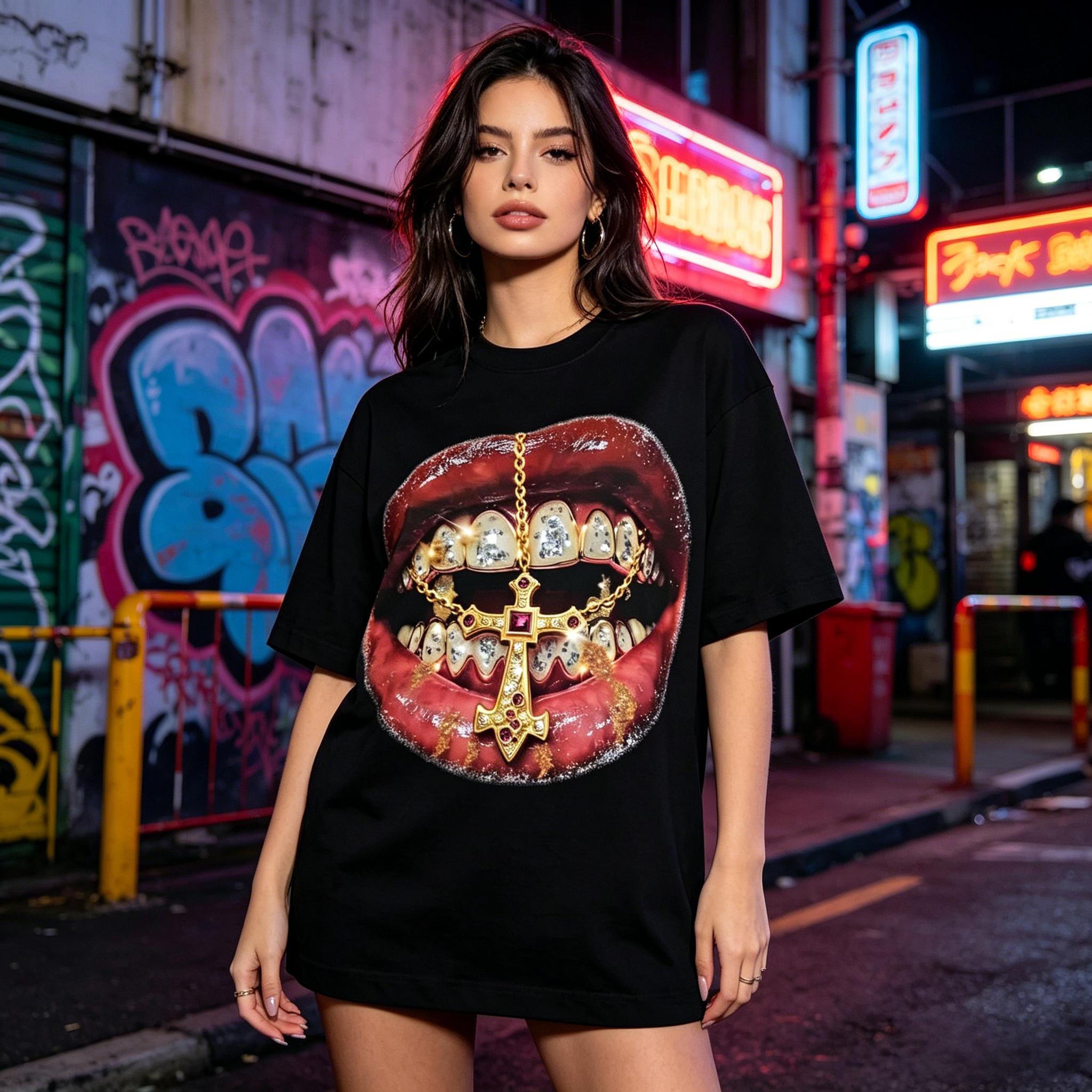 High Quality Gold Cross Diamond Patch Checkered Printed Y2k Black T-shirt Classic Fashion Alternative Aesthetic Breathable Cotton