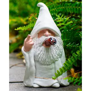 Middle Finger Decor Statue, 5.9in Naughty Smoking Wizard Dwarf- Funny Garden Gnomes Outdoor Decorations for Lawn Patio Yard Home Decor Easter Halloween