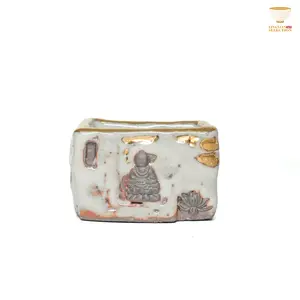 Gao Yue · Shino Ware Kintsugi Teacup｜Buddha Relief Motif · Handmade Wood-Fired · Zen Wabi-Sabi Aesthetics · Collectible Artisan Cup