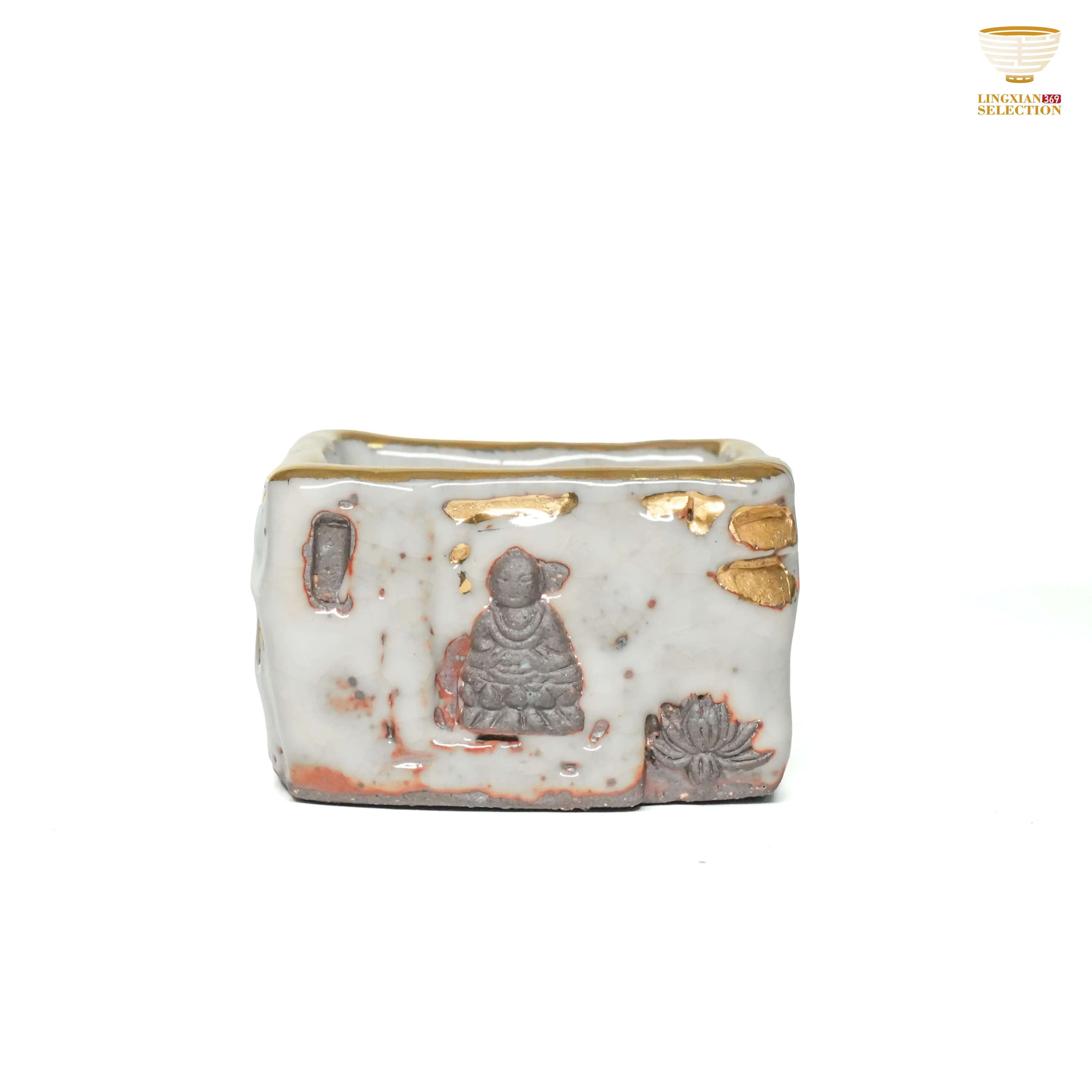 Gao Yue · Shino Ware Kintsugi Teacup｜Buddha Relief Motif · Handmade Wood-Fired · Zen Wabi-Sabi Aesthetics · Collectible Artisan Cup