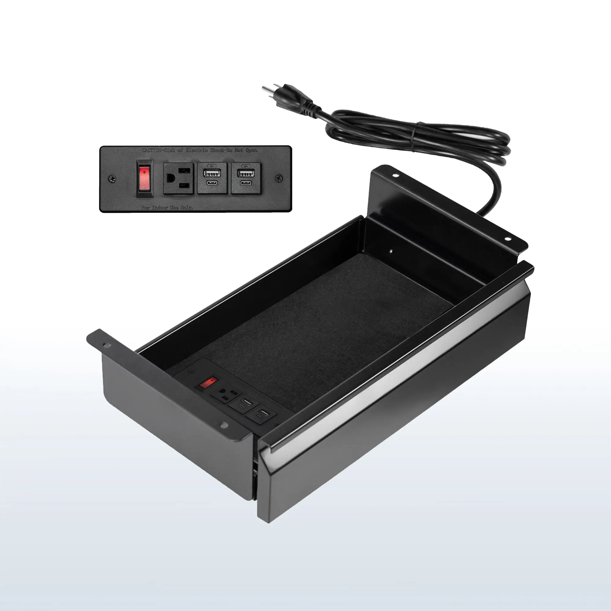 16" Pull-Out Under Desk Drawer Organiser with Built-In Power Strip