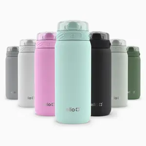 Ello Cooper 18oz Kids Stainless Steel Water Bottle with Straw and Carry Handle, Double Walled and Vacuum Insulated Metal, Leak Proof Locking Lid with Soft Silicone Spout, Reusable, BPA Free, Yucca