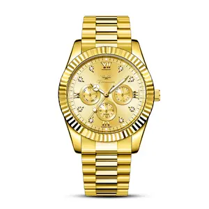 Ferhmen Men's Luxury Dress Watch, 41mm Gold Dial,Stainless Steel Band, Rotating Quartz Analog, relojhermoso, Waterproof & Lum, anniversary giftinous BigFace Wristwatch, Elegant Boss Style Watch
