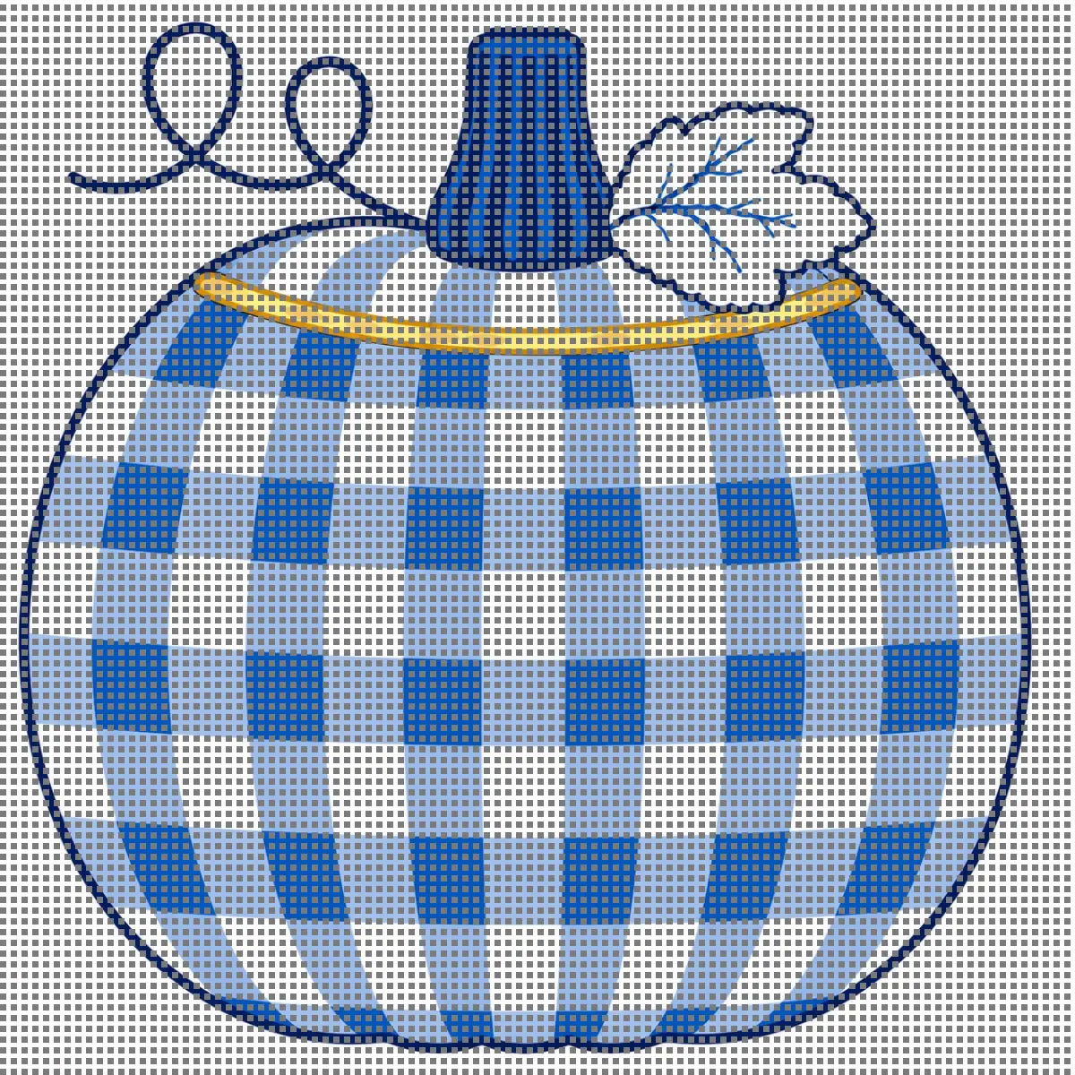 Blue Gingham Pumpkin Needlepoint Canvas, 4x4 Round, 14 Mesh, Fall Needlepoint Design, Preppy Coastal Pumpkin, Stitch Painted Canvas