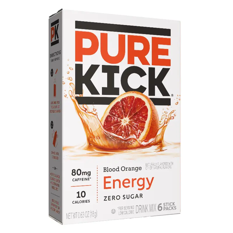 3x Pure Kick Energy Blood Orange Drink Mix Beverage Thirst Quencher Refreshment Juice 6ct