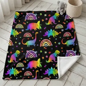 Cartoon Cute Colorful Watercolor Dinosaur Blanket, Birthday Gift for Outdoor Living Room Bedroom, Fun and Cozy Throw Blanket