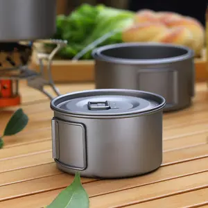 Outdoor Pure Titanium Anti-Scalding Set: Foldable-Handle Bowl with Lid + Titanium Cup. Portable Tableware for Camping, Picnics & Home Use.