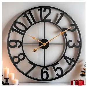 New Large Vintage Metal Outdoor Clock - Mechanical Battery Powered Timepiece with Mid-Century Nautical Theme Big Arabic Numbers and Weather-Resistant Finish for Patio and Home Decor