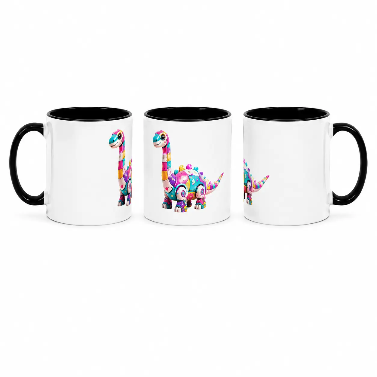 11oz Single Round Default Non-Customised Reusable Washable Dopamine Color Ceramic Mug - Cute Brachiosaurus Dinosaur Cup for Dinosaur Lovers, Office Use, Cute Brachiosaurus Design, Home Use