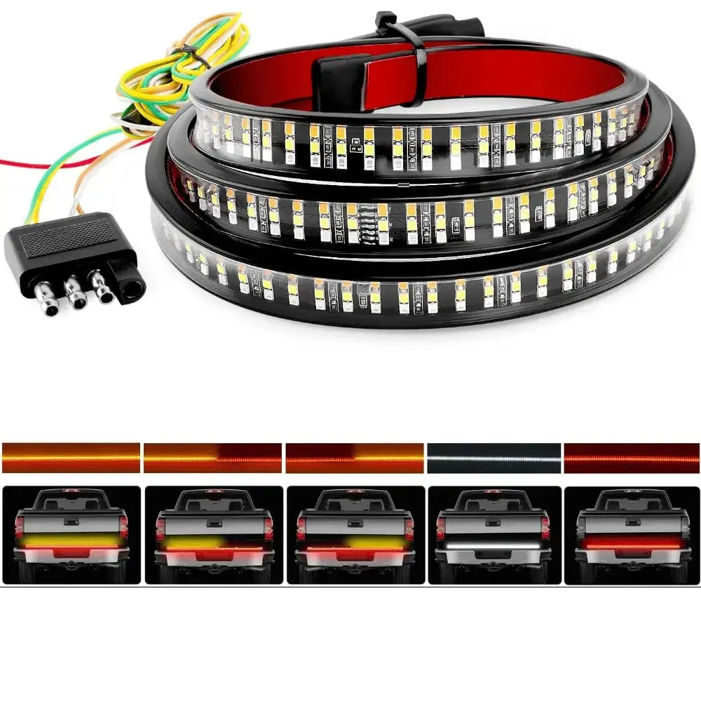 Nilight 60-Inch 504-LED Triple Row Tailgate Light Bar - 6-Function Amber, Red, White High Brightness Truck Lights with 3 Brackets Secure, Outdoor Led Truck Pickup Accessory for GMC Sierra
