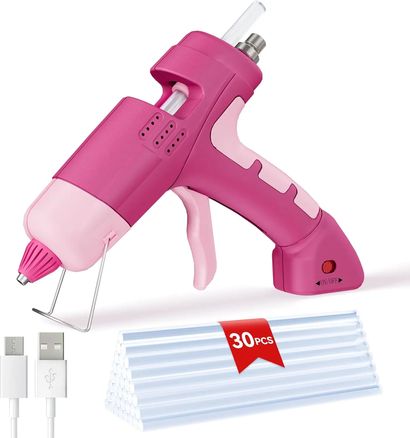 20W Hot Glue Gun with 30 Sticks Set,Pink Mini Glue Gun for School Craft DIY Arts,Quick Home Repairs & Decoration(7mm Stick)