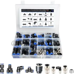 108 count Quick Connect Air Hose Fitting Kit, NPT 1/4,3/16, 5/32,3/8,1/8,1/2,5/8" Push To Connect Fittings Air Line Pneumatic Fittings Kit Connectors for Automotive  or Industrial Workshops