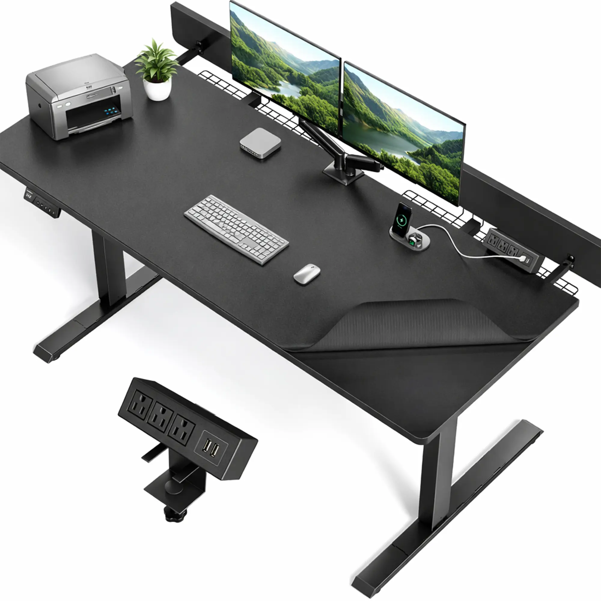 60x30 Electric Standing Desk, Adjustable Height Home Office Computer Desk with Power Outlets & Cable Management, 250lbs Capacity