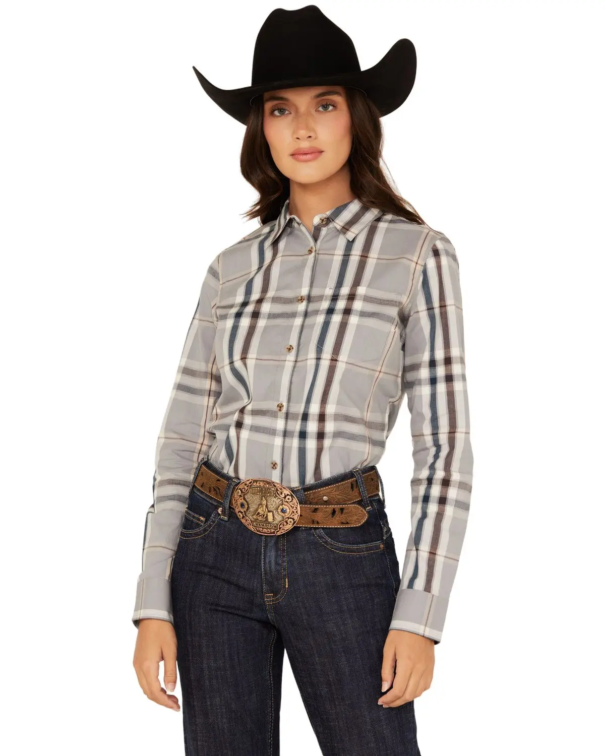 Shyanne Women's Women'S Plaid Print Long Sleeve Button-Down Stretch Western - Srho24w77-Slt