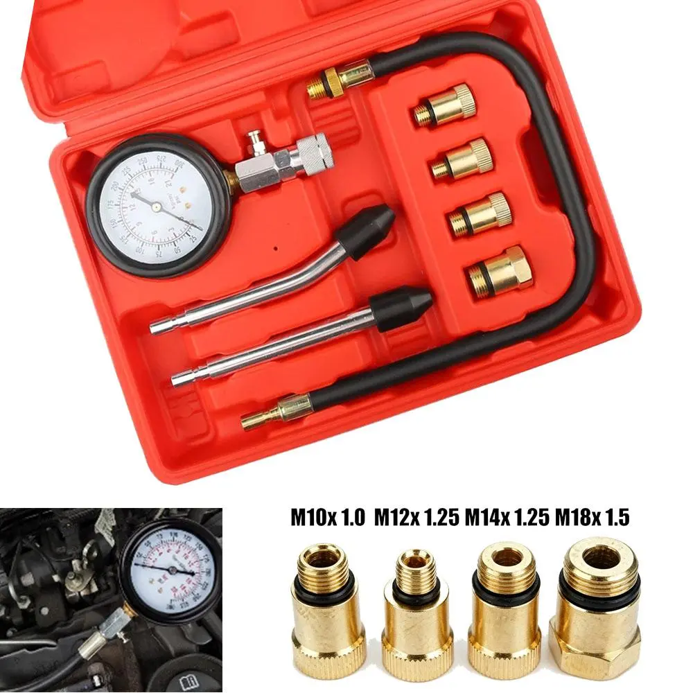 Heavy-Duty Compression Tester Kit, 8-Piece Diagnostic Tool for Petrol Engines with 3" Dual Color Gauge, Pressure Relief Valve & Sealing Rubber Cones