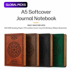 CAGIE 4-Pack A5 Vintage Hand-Stitched Soft Leather Notebooks, Lined Writing Journals, Father's Day Dad Gifts for Office Stationery & Supplies Needs, Soft Leather Notebook