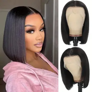 Shesbeauty 10 Inch Bob Wig Human Hair 13x4 HD Lace Front Wigs Human Hair Pre Plucked Short Bob Wig Lace Frontal Wigs for Black Women 180% Density Glueless Straight Human Hair Wig Natural Color