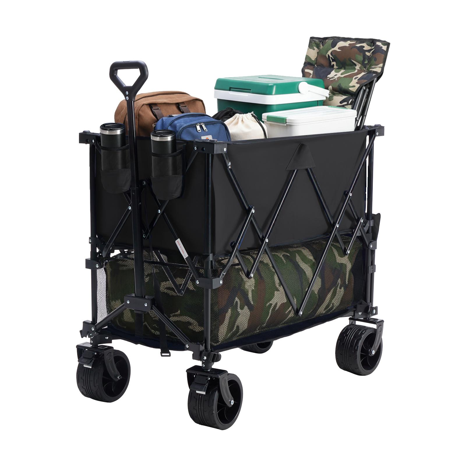 Sweetcrispy 320L Heavy Duty Collapsible Outdoor Double-Decker Wagon - 440 lbs Capacity, Brakes, Flexible Handle, All-Terrain Big Wheels, Compact Pack & Foldable for Grocery, Camping, Collapsible Wagon, Heavy Duty Wagon