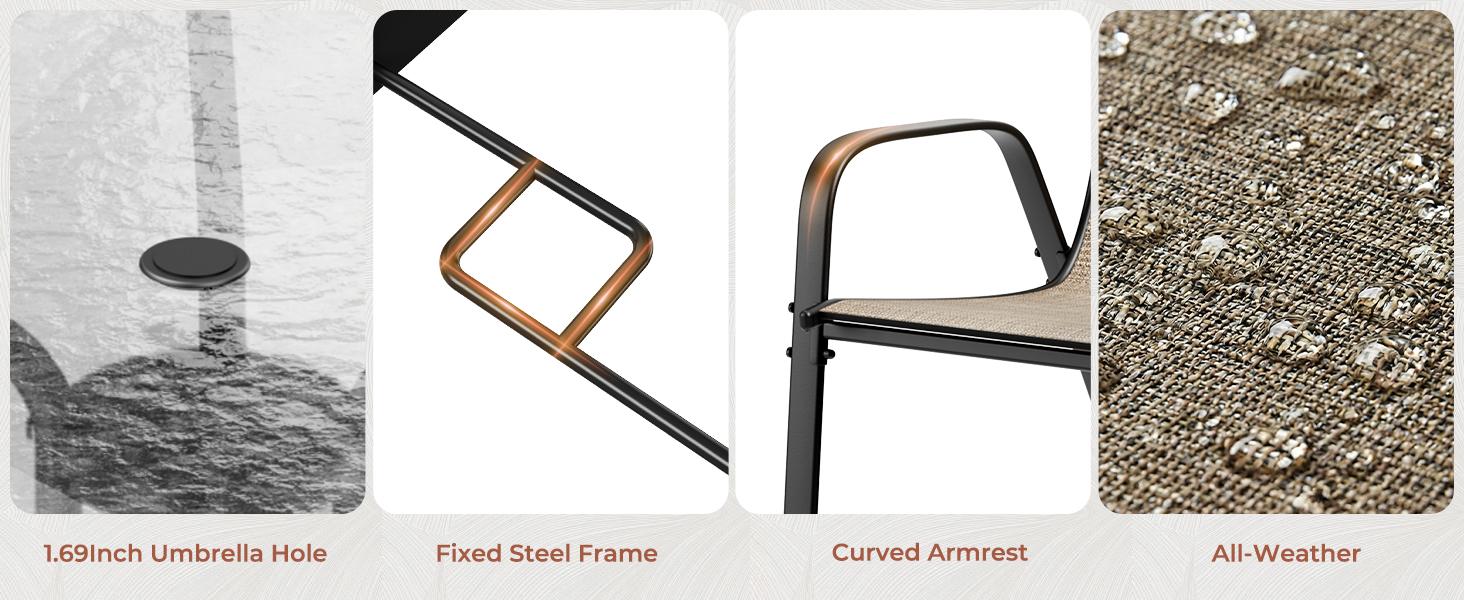 Arlopu 7 Pieces Patio Dining Set, Outdoor Table and Chairs W/1.69″ Umbrella Hole, 30"X 55" Table and Stackable Textilene Chair, All Weather Patio Furniture Set (Umbrella not Included)