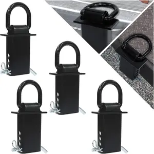 Stake Pocket D Ring - 4 count Trailer Stake Pocket D Ring, 16,200lbs Heavy Duty Stake Pocket Tie Downs for Flatbed  and Utility Trailer, Removable D Rings Stake Pocket with 4 Holes for Adjustable