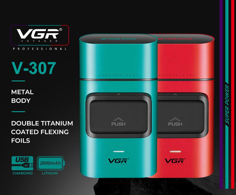 VGR 307 Foil Shaver for Men, Electric Razor with 9000RPM Motor, Professional Shavers with Double Titanium Coated Flexing Foils, Metal Body, Mens Shaver for Face & Bald Head