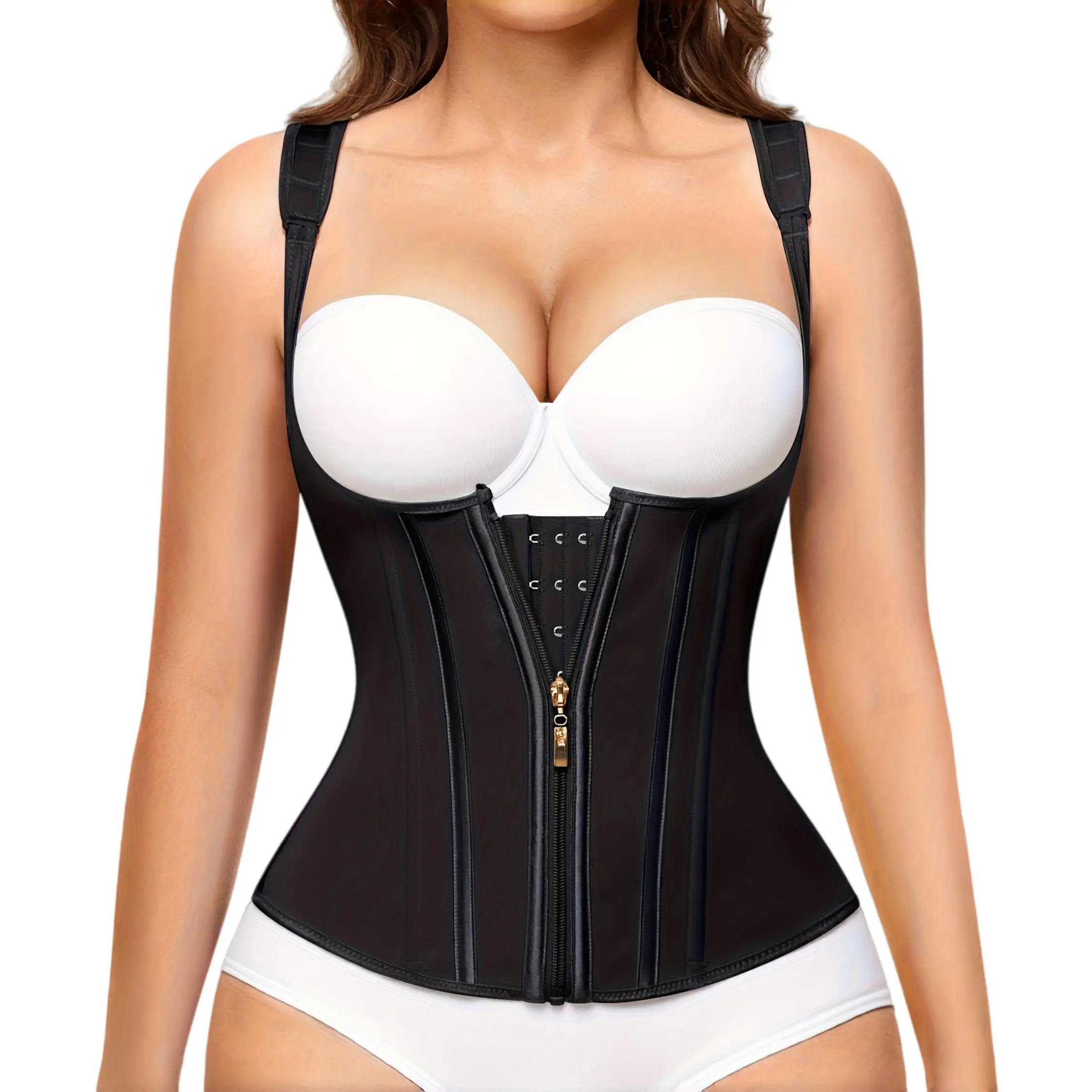 Lady's Compression Waist Trainer Belt - Female Faja Body Shaper, Flat Abdomen Control, Adjustable 3-Row Buckle for Size Customization, Chest Support for Daily Wear & Fitness (Sports & Outdoor Massage Belt)