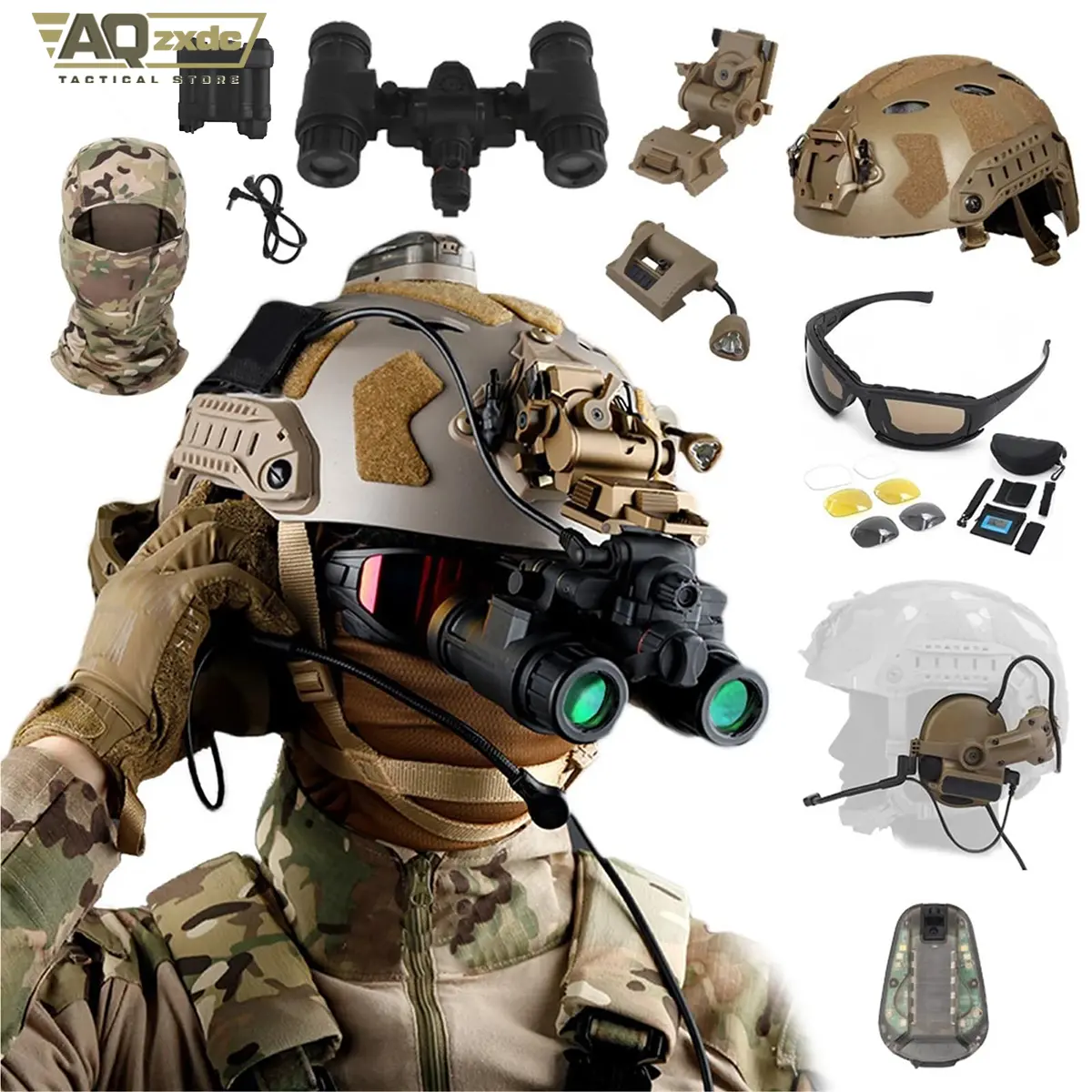 Tactical Headset Set with Goggles NVG Model Helmet Signal Light Mask for CS Game