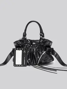 Y2K Utility Bucket Bag for Women, Ruched Drawstring Crossbody Purse with Detachable Card Holder & Strap, Edgy Style Crossbody Bag, Perfect for Concerts, Festivals & Streetwear