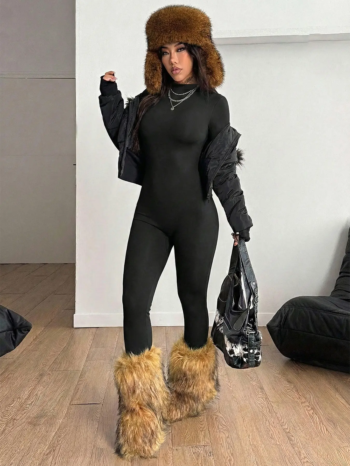Slim-Fit Long Sleeve Jumpsuit for Women, Casual Athleisure Style, Versatile Solid Color Bodysuit Womenswear for All Seasons, Perfect for Daily Outfit