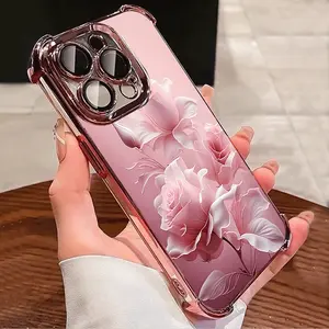 Pink Roses Soft Background 3D - like Effect Pink TPU corner-reinforced protective case, compatible with iPhone 16 Pro Max/15/14/13 Pro and other models.