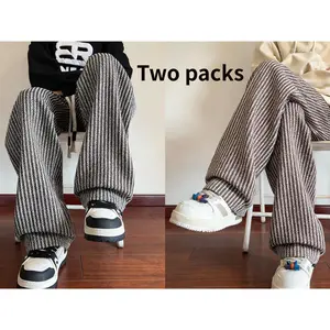 [A Pair of Stylish Striped Pants] Features a pair of men's fashion American striped casual straight-leg pants, suitable for autumn and winter wear.